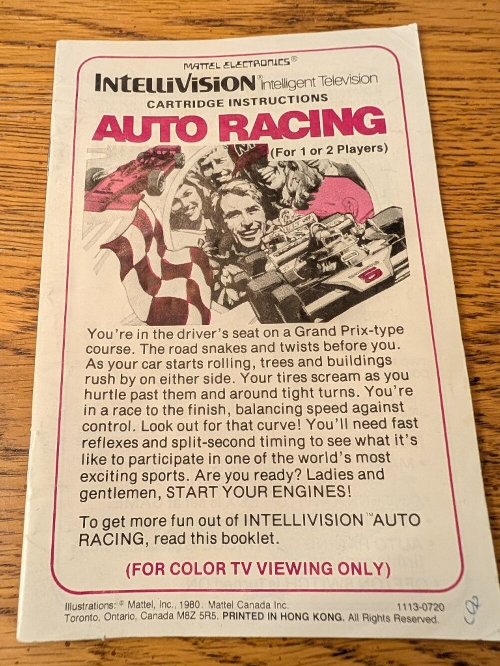 Vintage Intellivision Auto Racing Instruction Manual 1980 Mattel Canada